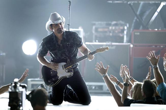 Brad Paisley performs during the 47th annual Academy of Country Music Awards at MGM Grand Garden Arena on Sunday, April 1, 2012. 